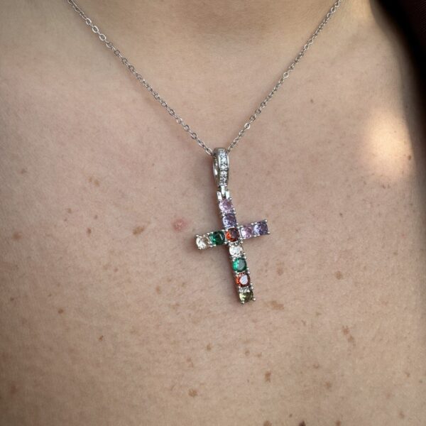 COLLANA SOTTILE CROCE STRASS MULTI COLOR