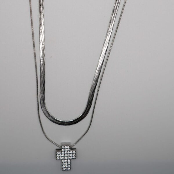 COLLANA SNAKE DOPPIO FILO CON CROCE STRASS