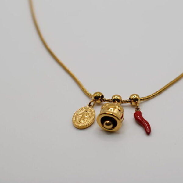 COLLANA MULTI CHARMS MADONNA CAMPANELLA CORNO