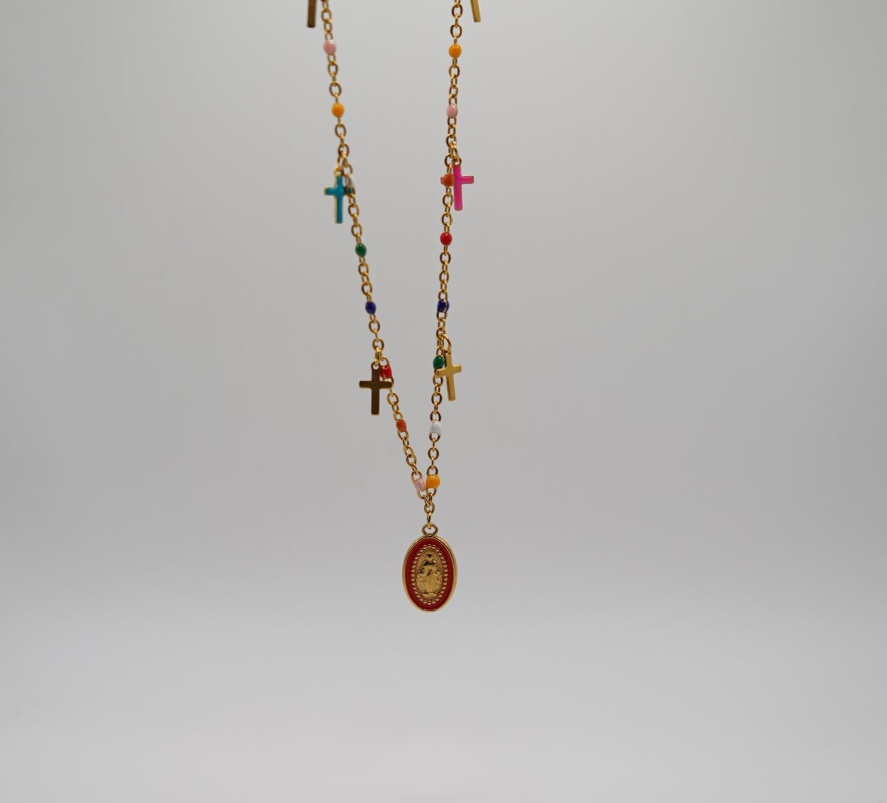 COLLANA ROSARIO CON CROCI E PERLINE MULTI COLOR