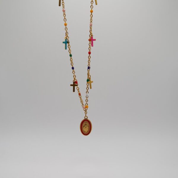 COLLANA ROSARIO CON CROCI E PERLINE MULTI COLOR