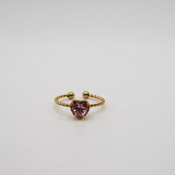 ANELLO FEDINA CON CUORE PIETRA ROSA