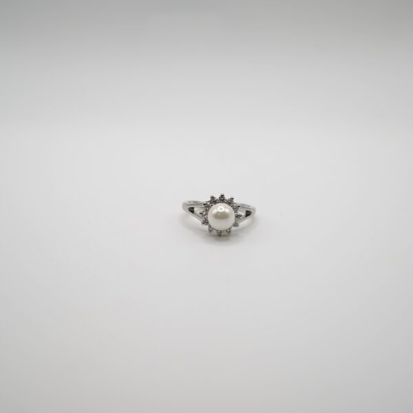 ANELLO ACCIAIO FIORE CON PERLA E STRASS