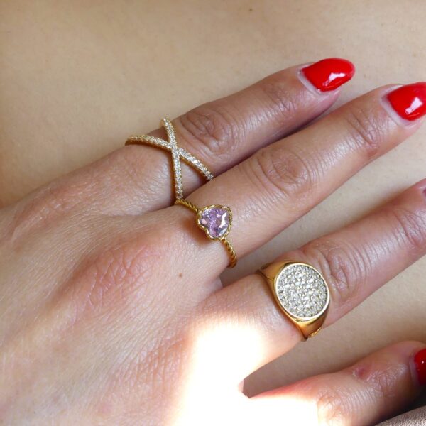 ANELLO FEDINA CON CUORE PIETRA ROSA