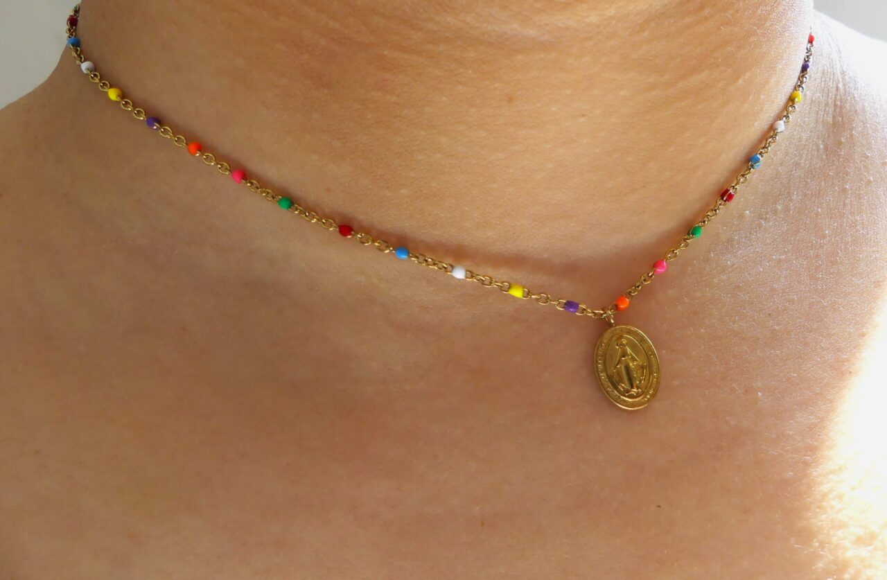COLLANA ROSARIO CON PERLINE COLORATE
