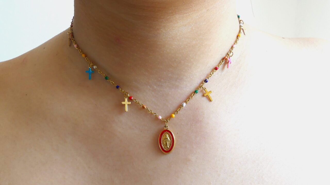 COLLANA ROSARIO CON CROCI E PERLINE MULTI COLOR