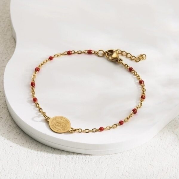BRACCIALE ROSARIO IN ACCIAIO CON PERLINE E IMMAGGINE MADONNINA